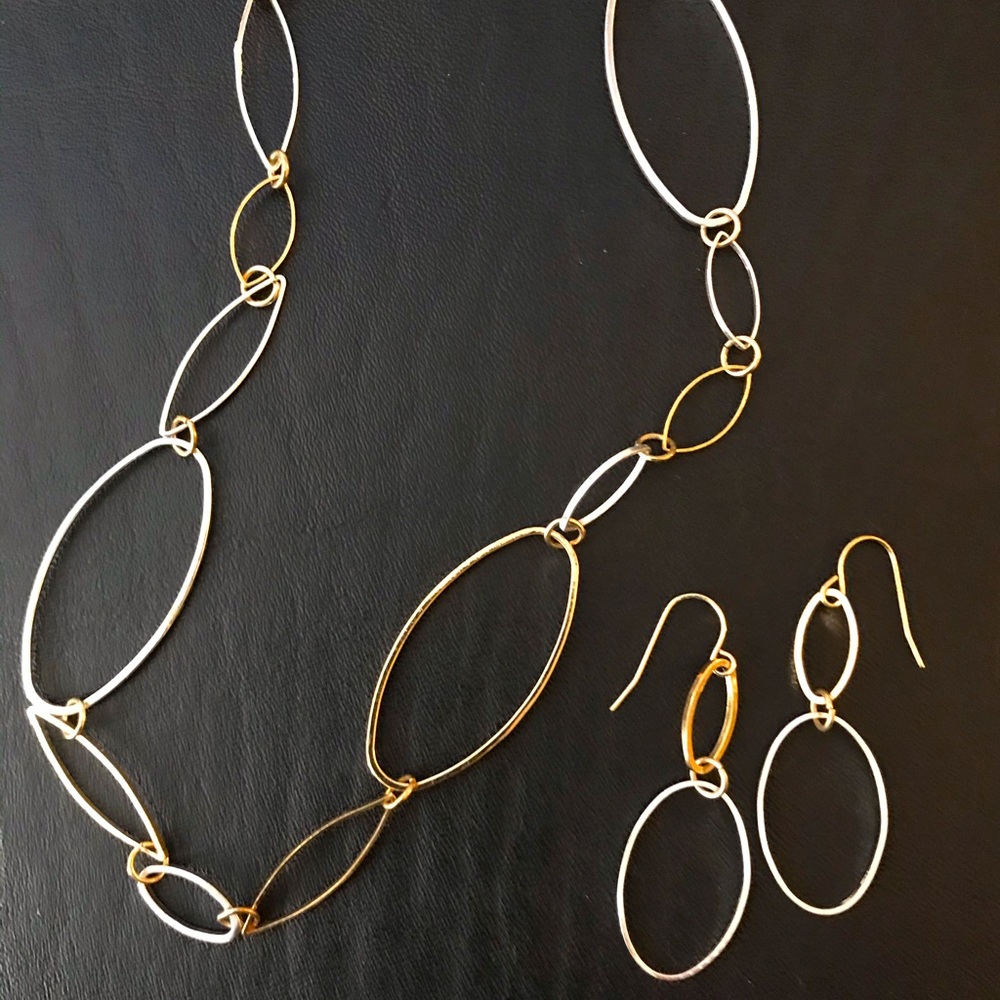 GOLD AND SILVER TONE OVAL LINK NECKLACE SET
